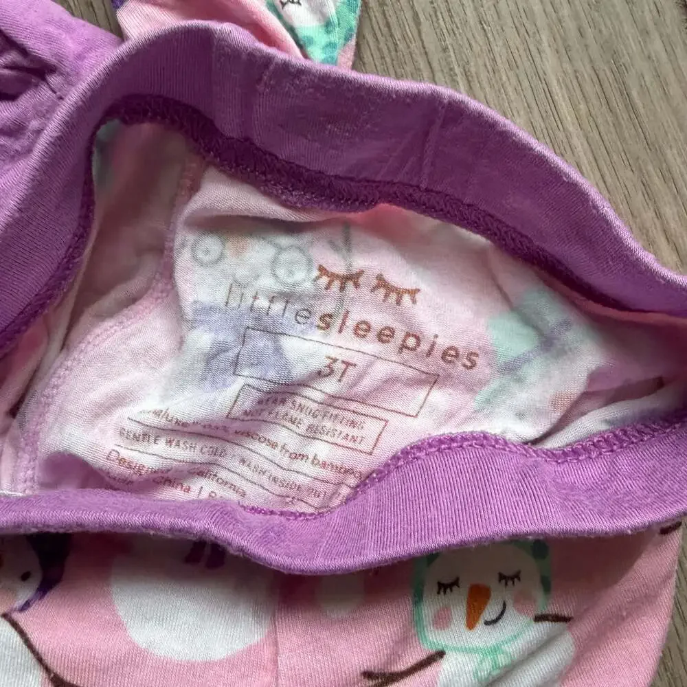Little Sleepies Pink Snowman Print Two-Piece Pajama Set Size 3T